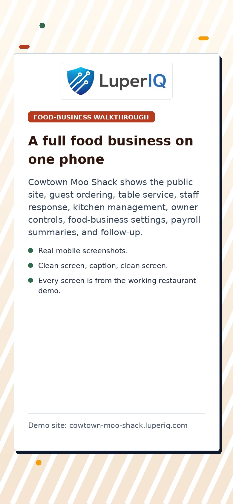 Mobile restaurant workflow walkthrough preview