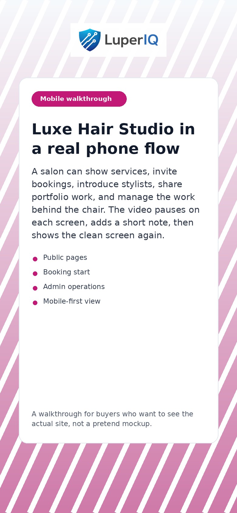 Mobile salon website workflow walkthrough preview